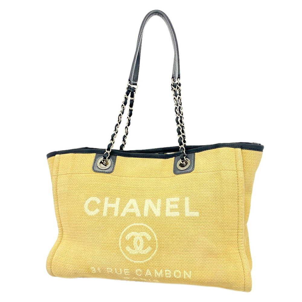 CHANEL Silver Canvas Deauville Tote Bag